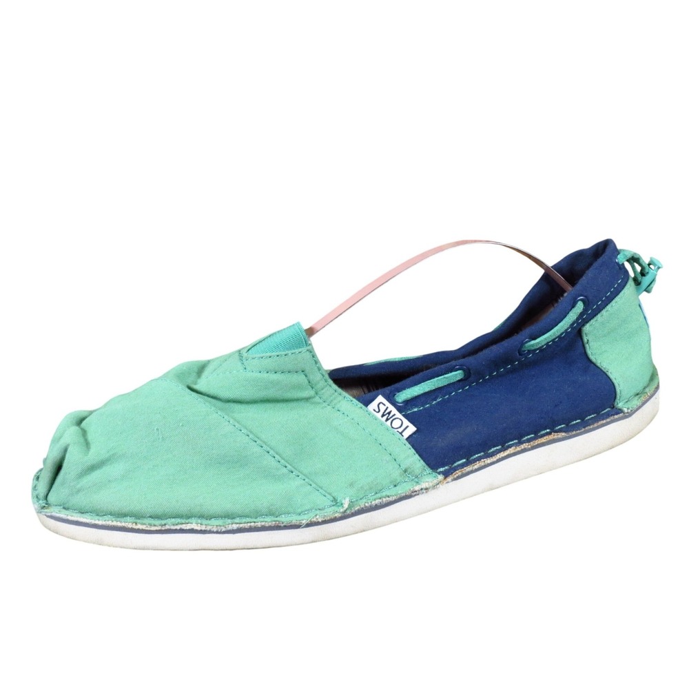 Toms Bimini Stitch-Out Women Casual Slip On Shoe Size 9 Everyday Green Navy Blue
